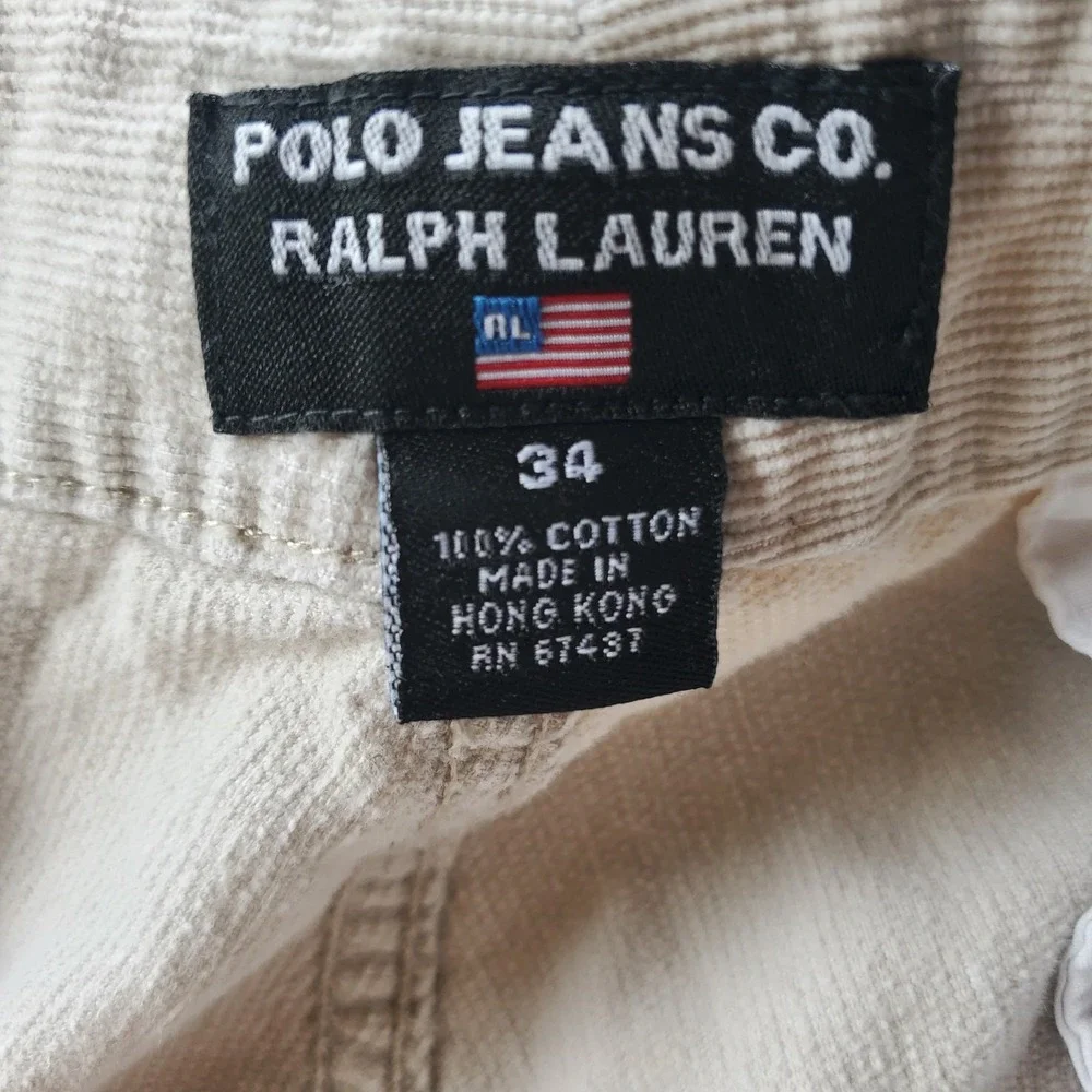 Polo‎ Jeans Co Ralph Lauren Mens Beige Corduroy Cargo Utility Shorts Size 34